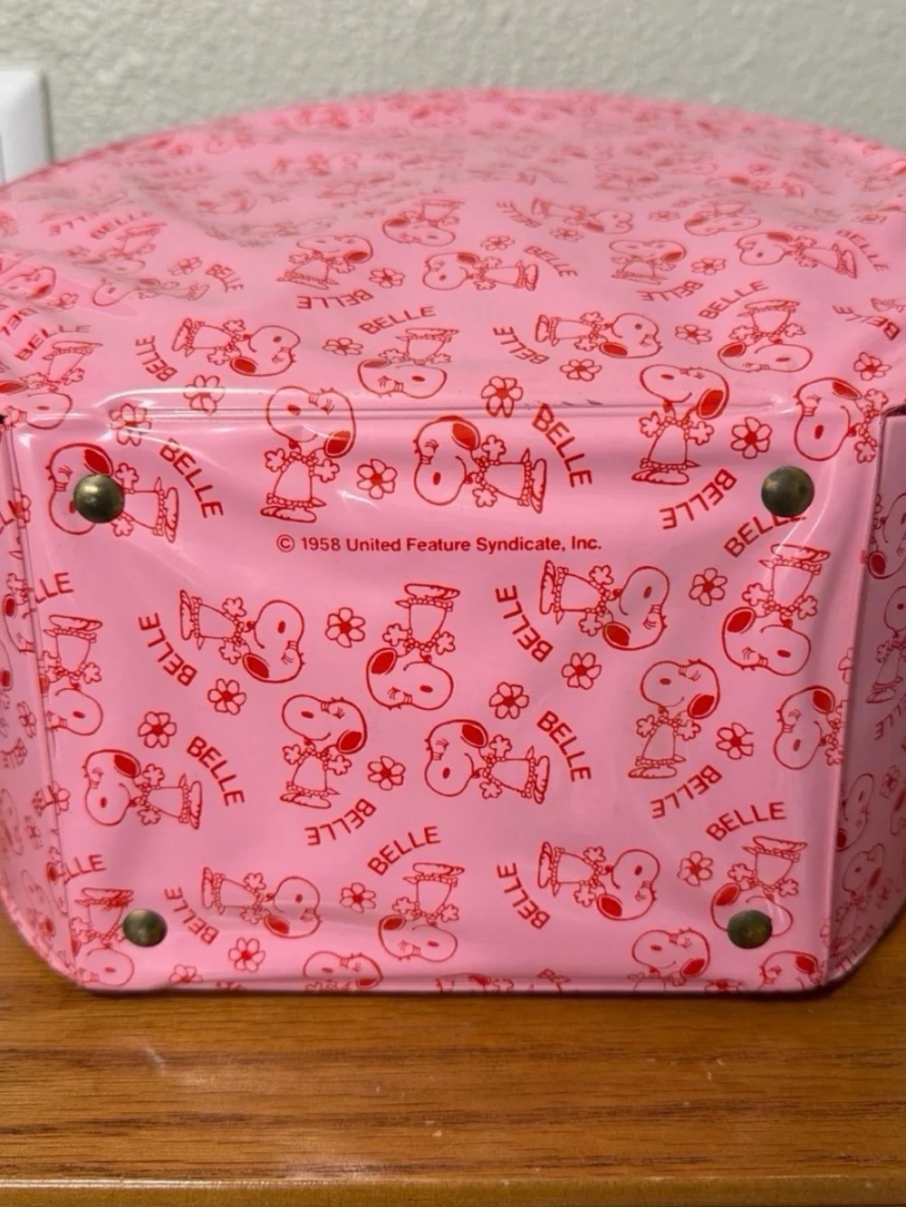 Vintage Peanuts Snoopy Belle Pink and Red Hat Box / Storage Container